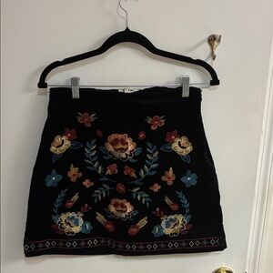 Francesca’s Miami Black Skirt with Colorful Floral Embroidery in Sz M